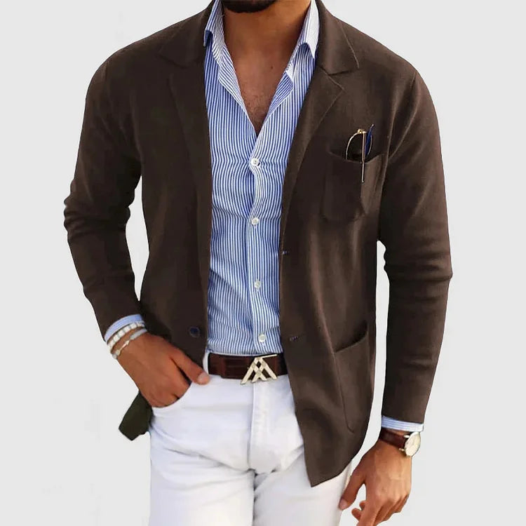 VIGEDON | Cardigan pour hommes avec boutons décontractés, poches et col à revers, unicolore, manches longues