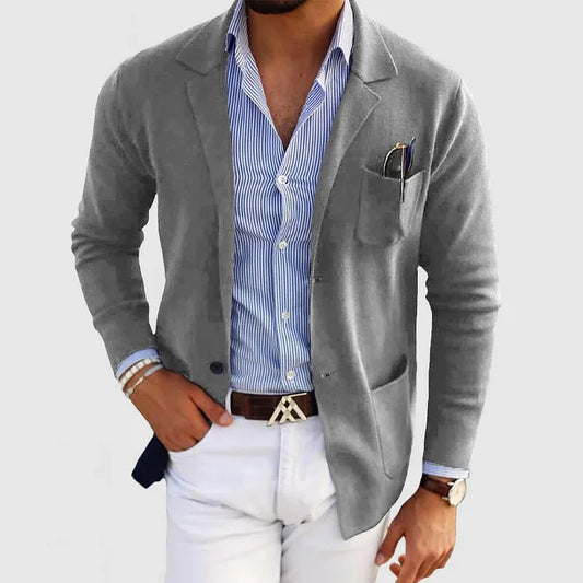 VIGEDON | Cardigan pour hommes avec boutons décontractés, poches et col à revers, unicolore, manches longues