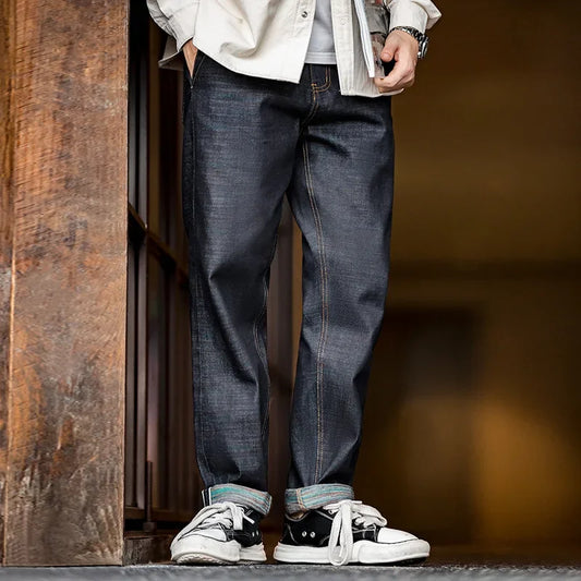 VIGEDON | Vintage Selvedge Raw Denim Jeans - Jean pour homme de 13,5 oz en denim de coton épais, coupe droite, avec fermeture à glissière et poches