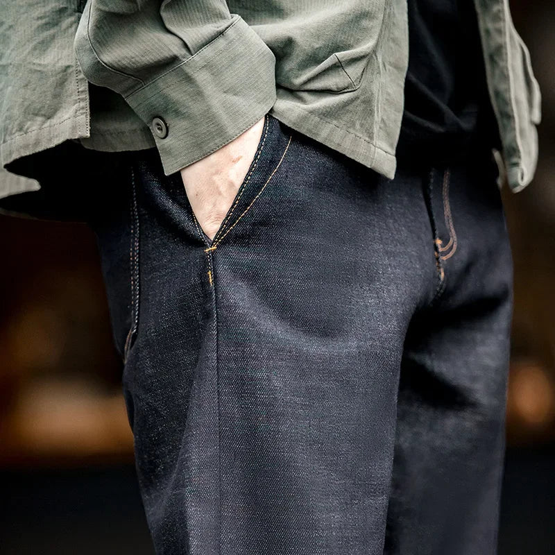 VIGEDON | Vintage Selvedge Raw Denim Jeans - Jean pour homme de 13,5 oz en denim de coton épais, coupe droite, avec fermeture à glissière et poches