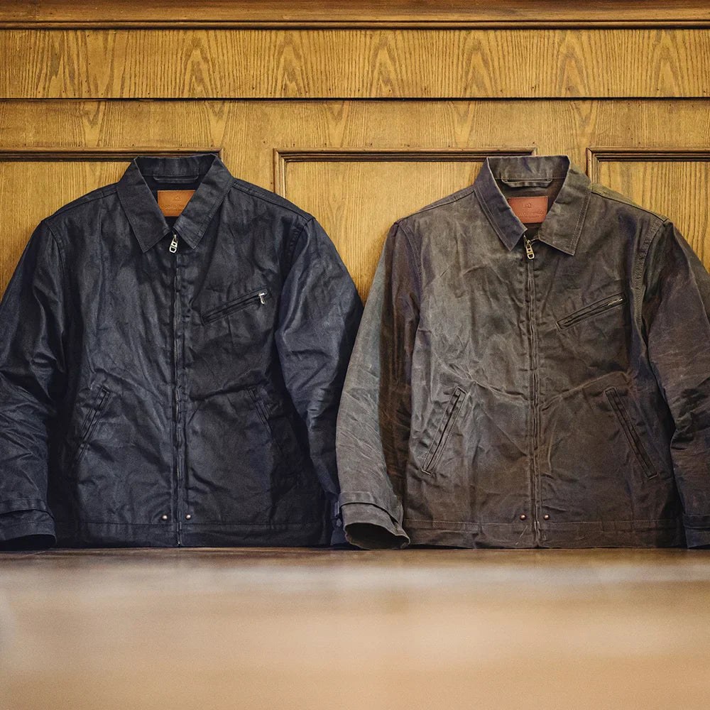VIGEDON | Veste vintage pour homme en toile cirée - modèle IV avec fermeture éclair et col à revers, coupe courte, coupe cintrée pour le printemps et l'automne
