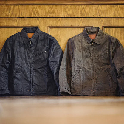 VIGEDON | Veste vintage pour homme en toile cirée - modèle IV avec fermeture éclair et col à revers, coupe courte, coupe cintrée pour le printemps et l'automne